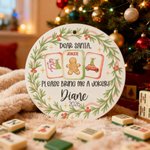 Personalised Watercolor Wreath Mahjong Tile Ceramic Ornament with Name and Year Home Decor Christmas Gift for Family Friends Mahjong Enthusiasts