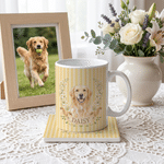 Personalized Birth Flower Pet Photo Design 11 oz 15 oz Ceramic Coffee Mug with Name and Coaster Birthday Anniversary Gift for Pet Owner