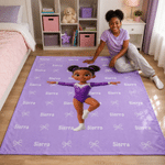 Coperta morbida personalizzata con disegno in stile cartone animato raffigurante una ragazza, con nome; decorazione per la casa e regalo di compleanno per bambine appassionate di danza classica e ginn