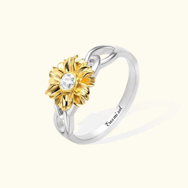 Anillo personalizado con piedra de nacimiento y diseño de girasol bonito regalo de cumpleaños y aniversario para mujeres