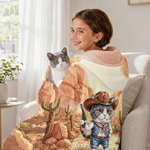 Personalised Western Cowboy Style Pet Photo Soft Hooded Blanket with Name Home Decor Birthday Gift for Family Kid Pet Lover