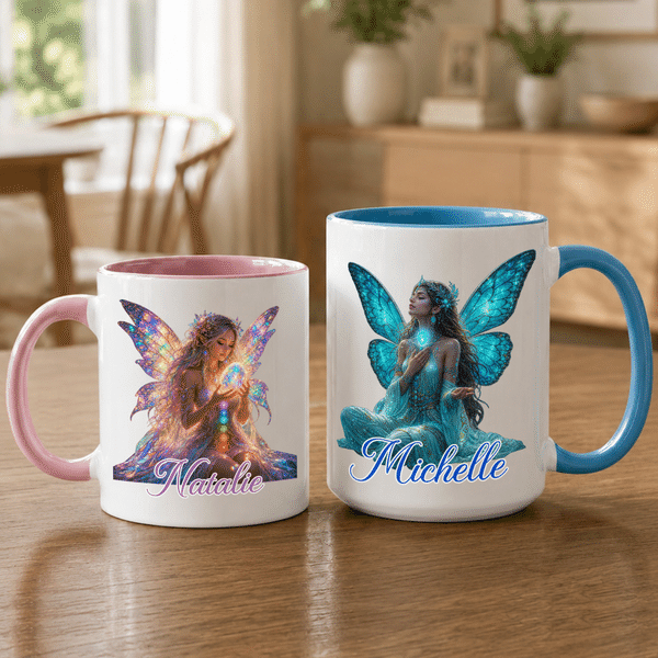 Personalised Glitter Birthstone Fairy Name 11 oz 15 oz Ceramic Mug with Coaster Daily Home Office Use Birthday Gift for Her