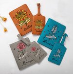 Personalized Wisdom & Patience Retro Birth Flower PU Leather Passport Holder Luggage Tag Set with Name Travel Essential Birthday Gift for Travel Lover