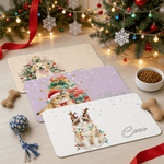 Personalized Watercolor Christmas Tree Pet Photo PU Leather Waterproof Pet Feeding Mat with Name Daily Use Christmas Gift for Pet Owner