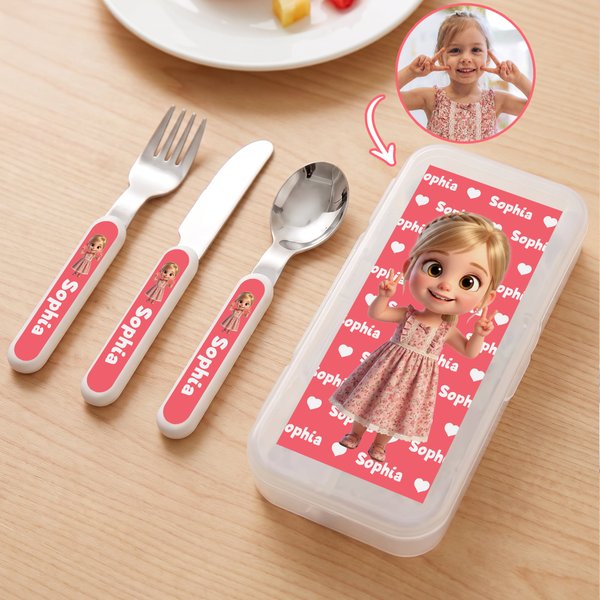 Set de couverts personnalisé pour enfants de 3 pièces (fourchette, cuillère, couteau) avec motifs mignons de dessins animés | En acier inoxydable sans danger, cadeau d'anniversaire pour garçons et fil