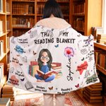Personalised Birth Flower Cartoon Reading Girl Soft Throw Hooded Blanket with Name Birthday Gift for Librarians Book Lovers