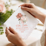 Personalised Watercolor Style Photo Birth Flower 100% Cotton Wedding Handkerchief with Names and Text Wedding Party Gift for Bride Groom Newlywed