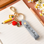 Personalized Birth Flower PU Leather Keychain with Name and Teach Theme Pendant Teacher's Day Back to School Gift for Teacher