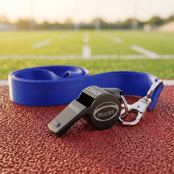 Personalised Sports Theme Engraved Name Logo Stainless Steel Whistle with Lanyard Graduation Appreciation Gift for Coach PE Teacher