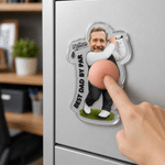 Personalised 3D-Style Artwork Big Belly Golfer Headshot Photo Clear Acrylic Fridge Magnet with Name and Text Home Decor Birthday Gift for Golf Lovers