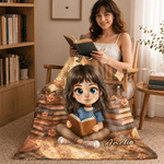 Personalised Just One More Chapter 3D-Style Character Artwork Photo Soft Blanket with Name Daily Use Birthday Gift for Book Lovers Friends