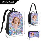 Personalized Angel Rainbow Backpack Lunch Bag Pencil Case Set of 3 with Photo and Name Back to School Gift for Girls