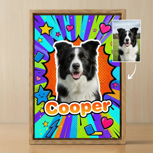 Personalized Pop Art Style Pet Canvas Print with Photo and Name Wall Decor Ship from USA Daily Use Birthday Gift for Pet Lovers Pet Owners