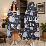 Personalised Baseball Basketball Soft Hooded Blanket with Name Home Decor Game Day Team Gift for Sports Lover