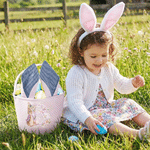 Personalised Cute Peter Rabbit Flower Butterfly Initial Bunny Ears Striped Easter Basket with Name Easter Eggs Hunting Party Favor Gift for Children