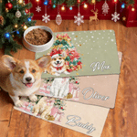 Personalized Watercolor Christmas Tree Pet Photo PU Leather Waterproof Pet Feeding Mat with Name Daily Use Christmas Gift for Pet Owner