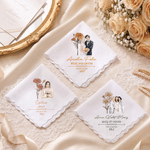 Personalised Watercolor Style Photo Birth Flower 100% Cotton Wedding Handkerchief with Names and Text Wedding Party Gift for Bride Groom Newlywed