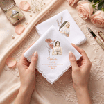 Personalised Watercolor Style Photo Birth Flower 100% Cotton Wedding Handkerchief with Names and Text Wedding Party Gift for Bride Groom Newlywed