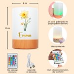 Personalizowana lampka nocna z imieniem i motywem kwiatu urodzinowego z regulacją jasności i koloru prezent urodzinowy dla kobiety