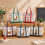 Personalized Cartoon 3D-Effect Artwork Pet Portrait Large Capacity Canvas Tote Bag with Name Daily Use Anniversary Birthday Gift for Pet Owner