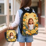 Personalized Angel Rainbow Backpack Lunch Bag Pencil Case Set of 3 with Photo and Name Back to School Gift for Girls