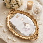Personalised Watercolor Style Photo Birth Flower 100% Cotton Wedding Handkerchief with Names and Text Wedding Party Gift for Bride Groom Newlywed