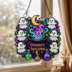 Personlig «Boo Crew Magic Pot Ghost Sun Catcher» med 1–7 navn og tittel – romdekorasjon og Halloween-gave til bestemor