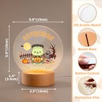Personalized Halloween Cute Cartoon Bear Acrylic LED Night Light with Name and Wooden Base Room Decor Halloween Gift for Kids Boys Girls