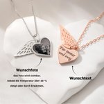 Personalisierte wärmeaktivierte Foto-Halskette | mit Wunschgravur und Engelsflügel-Anhänger | Erinnerung Geburtstag Geschenk für Familie oder Freunde