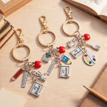 Personalized Birth Flower PU Leather Keychain with Name and Teach Theme Pendant Teacher's Day Back to School Gift for Teacher