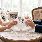 Personalised Watercolor Style Photo Birth Flower 100% Cotton Wedding Handkerchief with Names and Text Wedding Party Gift for Bride Groom Newlywed