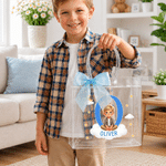 Personalised Picture Book Style Cartoon Kid Character Photo Clear Gift Bag with Name and Bow Daily Use Birthday Gift for Kids