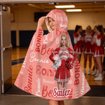 Personalised 3D-Style Character Artwork Photo Soft Throw Hooded Blanket with Name and Team Name Home Use Birthday Team Gift for Cheerleader Coach