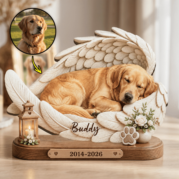 Personalised Pet Photo Angel Wings Wooden Figurine with Name Home Decoration Memorial Sympathy Gift for Pet Lovers Pet Owners