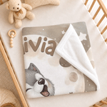 Personalized Wolf Pup Soft Throw Blanket with Name Home Decor Baby Shower Birthday Gift for Newborn Parent