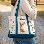 Personalized Cartoon 3D-Effect Artwork Pet Portrait Large Capacity Canvas Tote Bag with Name Daily Use Anniversary Birthday Gift for Pet Owner