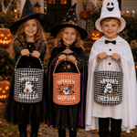 Personalised Halloween Theme Design Trick or Treat Checkered Sweets Bucket Bag with Name Halloween Party Gift for Kids