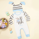 Personalised 100% Cotton My First Easter Baby Romper Bunny Ear Hat Set with Name Easter Birthday Gift for Baby Boys