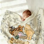 Personalized Classic Winnie the Pooh Map Soft Throw Blanket with Name Home Decor Birthday Gift for Kid