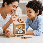 Personalized Cute Cartoon Kid Character Photo Wooden Piggy Bank Money Box with Name and Initial Daily Saving Birthday Gift for Boys Girls