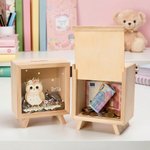 Hucha personalizada de madera y acrílico transparente con diseño de animales tiernos y nombre regalo de cumpleaños y decoración para niñas y niños