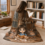 Personalised Just One More Chapter 3D-Style Character Artwork Photo Soft Blanket with Name Daily Use Birthday Gift for Book Lovers Friends