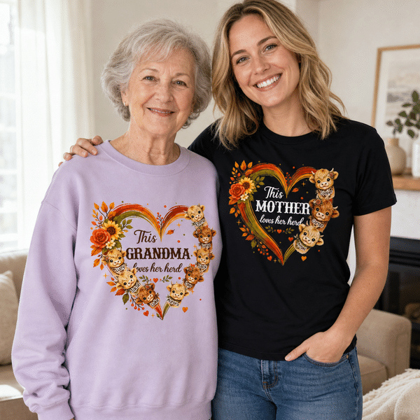 Personalized Heart‑Shaped Highland Cow Soft T‑Shirt Sweatshirt with Name and Nickname Birthday Family Party Gift for Family Members