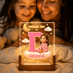 Personalized 3D-Effect Artwork Cartoon Character Photo Acrylic LED Night Light with Name and Wooden Base Bedroom Decor Birthday Gift for Kids