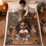 Personalised Retro Style Q-Version Character Photo Soft Tassel Throw Blanket with Name Home Decoration Birthday Reading Gift for Bookworms Book Lovers
