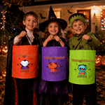 Personalised Cartoon Bat Pumpkin LED Light Bucket Bag with Name Halloween Trick or Treat Activity Gift for Kids