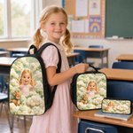 Personalized Angel Rainbow Backpack Lunch Bag Pencil Case Set of 3 with Photo and Name Back to School Gift for Girls