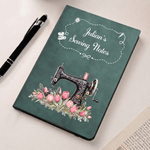 Personalised Multicolour Birth Flower Sewing Machine A5 Journal Notebook with Name and Text Daily Use Birthday Anniversary Gift for Sewing Lover Woman