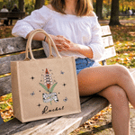 Borsa in juta personalizzata con fiore del mese di nascita, capiente, con nome: regalo per anniversario, damigella d’onore, proposta di matrimonio, compleanno per la mamma e damigella d’onore
