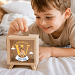 Personalized Cute Cartoon Kid Character Photo Wooden Piggy Bank Money Box with Name and Initial Daily Saving Birthday Gift for Boys Girls